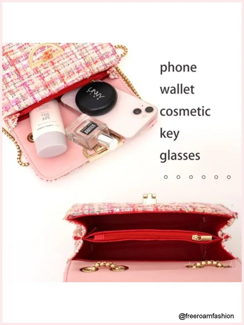 Tweed Small Shoulder Bag Handbag Purse Quilted Crossbody Evening Clutch